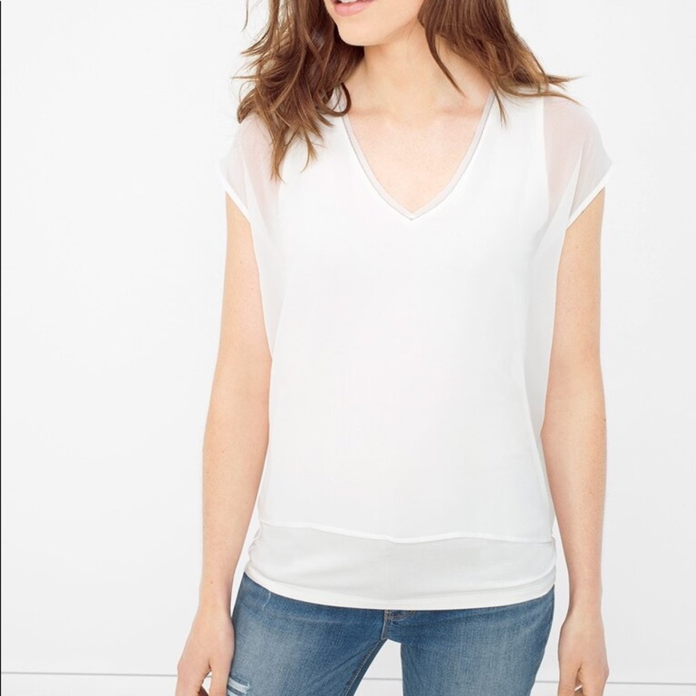 WHITE HOUSE BLACK MARKET Cap Sleeve Layered Top
